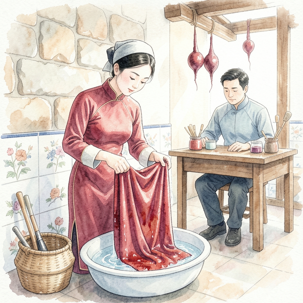 用冷水輕輕沖洗布料