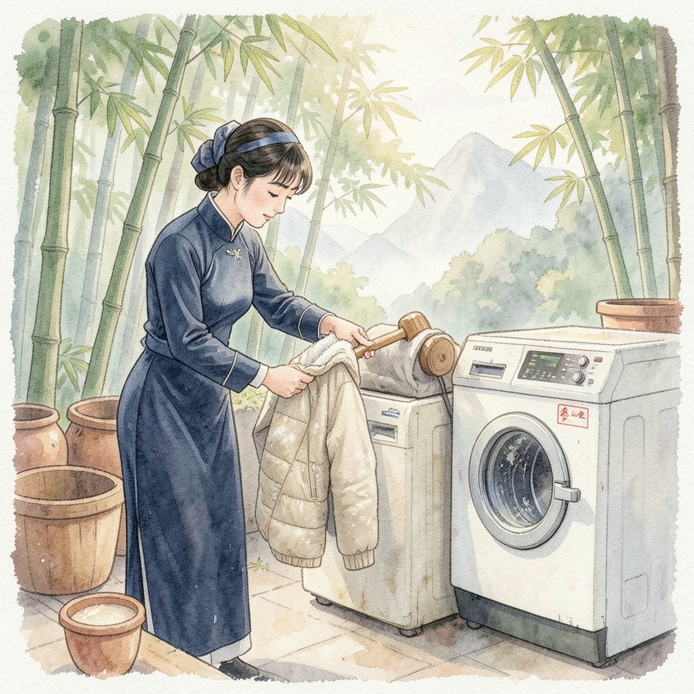 取出羽絨外套並輕柔拍打