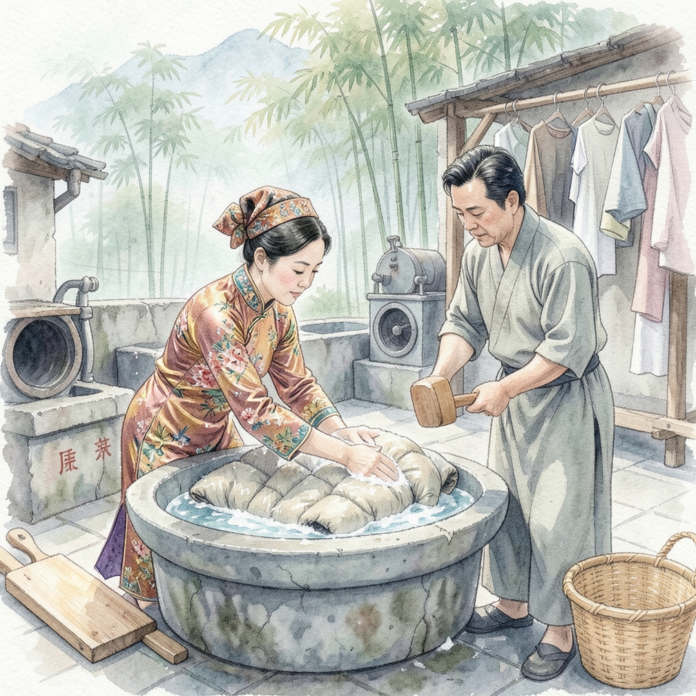 將羽絨外套浸泡在溫水中