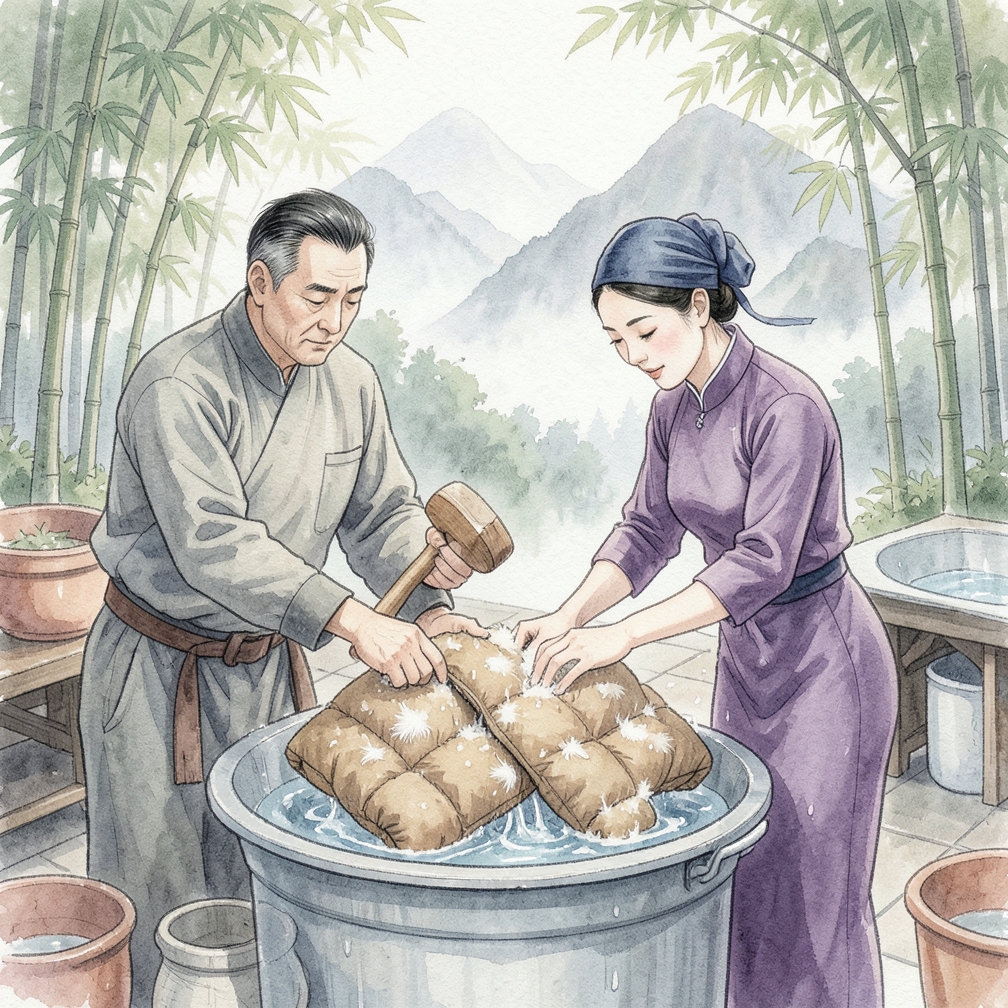 輕柔擠壓羽絨外套以去除多餘水分