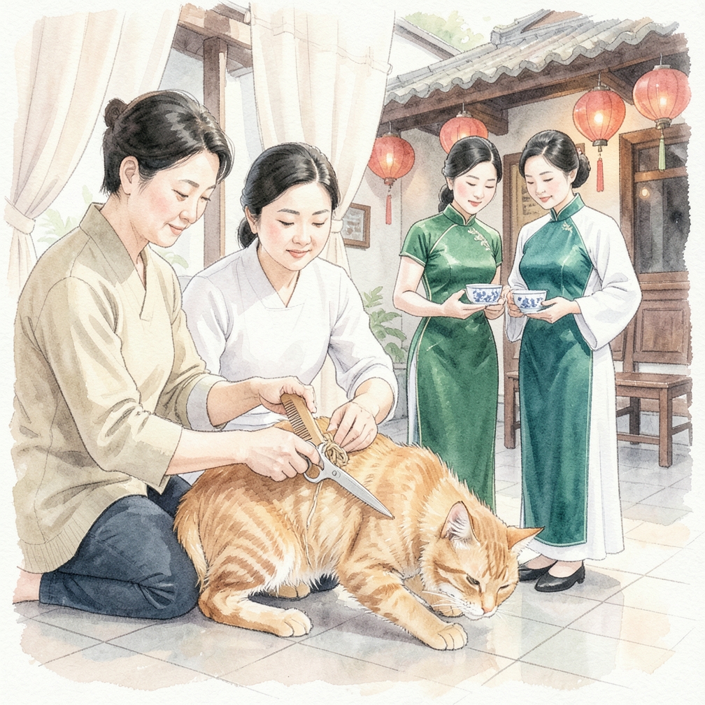 带猫咪去专业美容师处处理