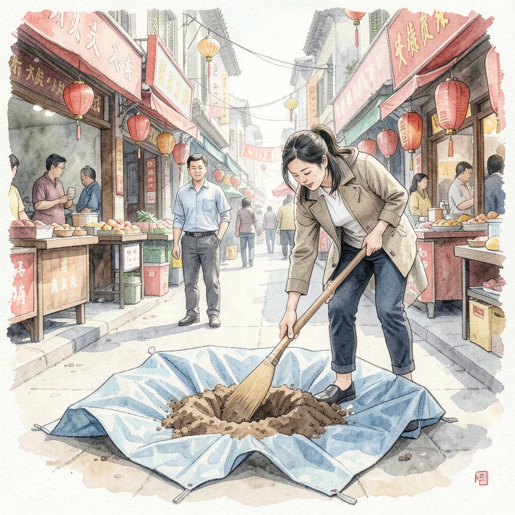 在洞边铺上防水布