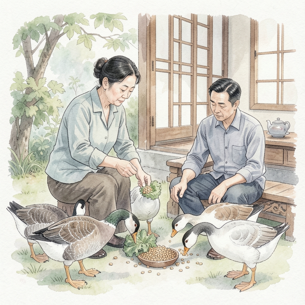 以小份量喂食鹅