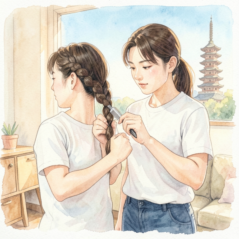 步骤 3: 完成编发并整理造型