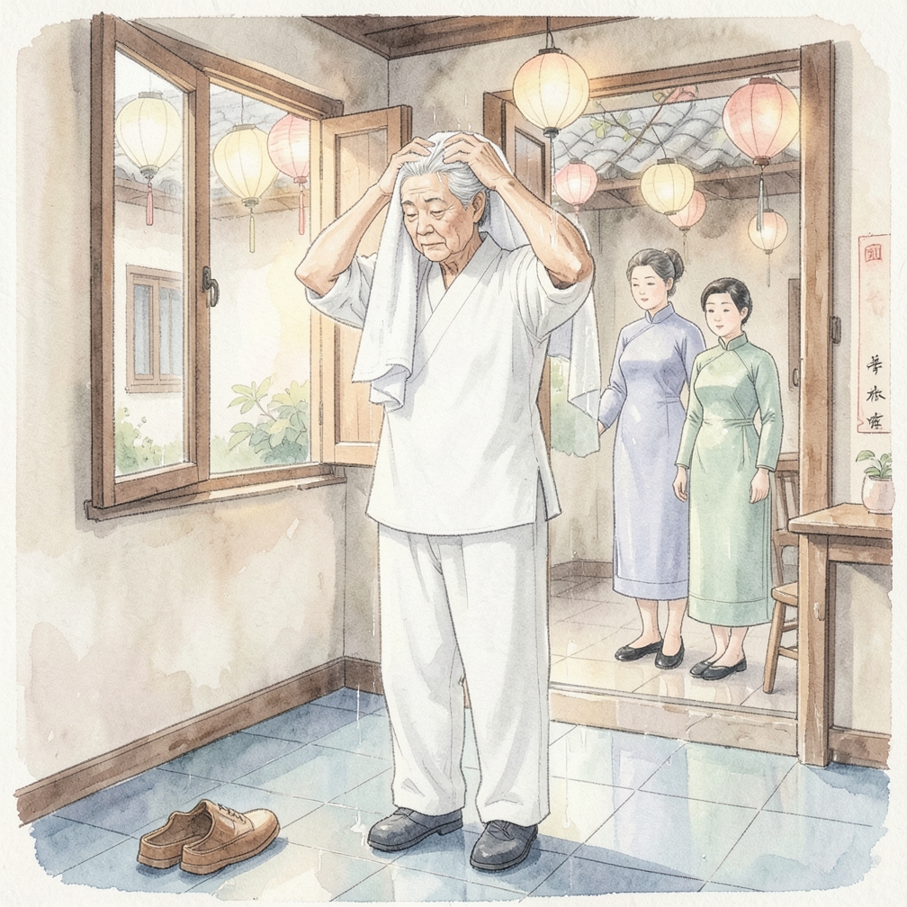 冲洗并擦干头发