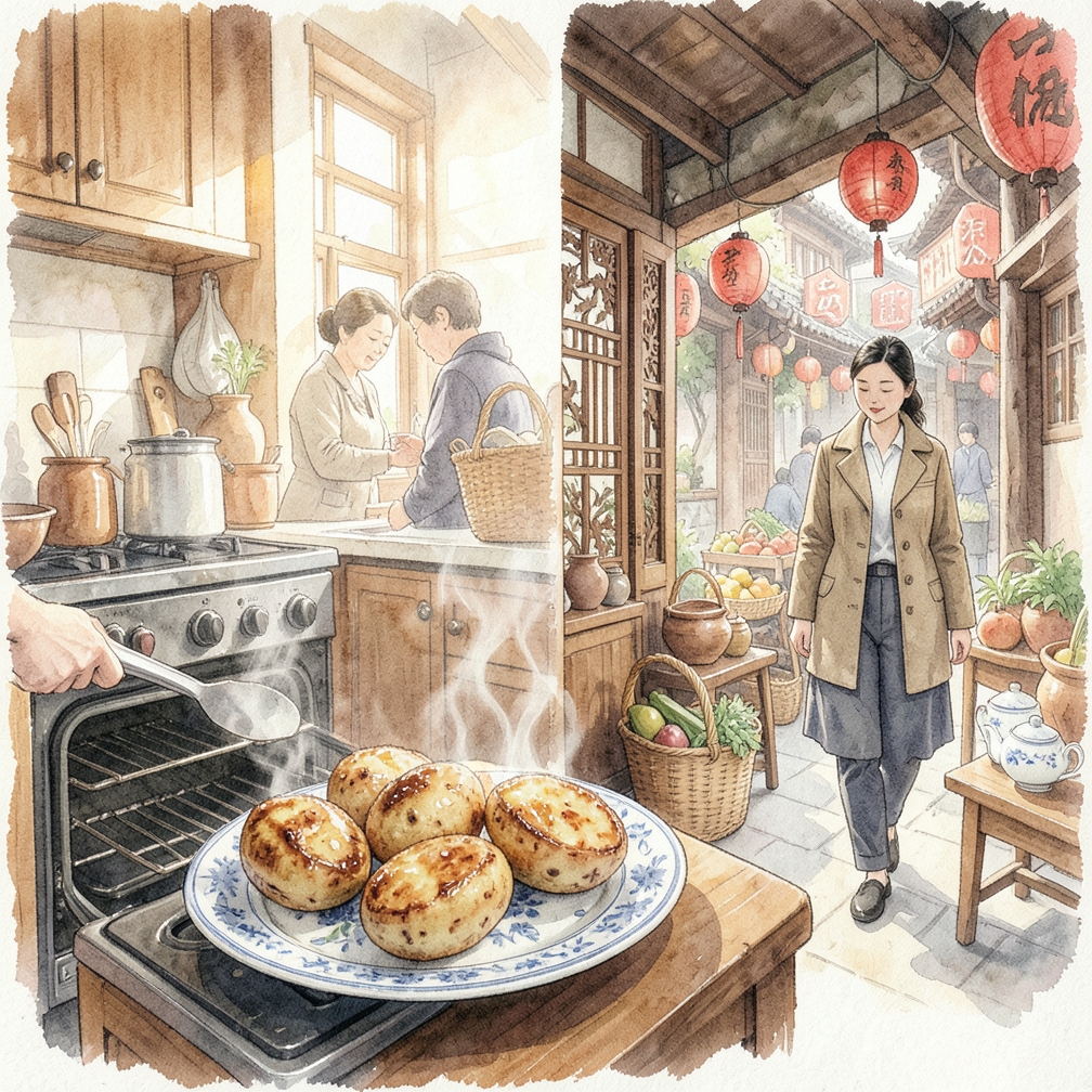 从烤箱中取出土豆并静置3分钟