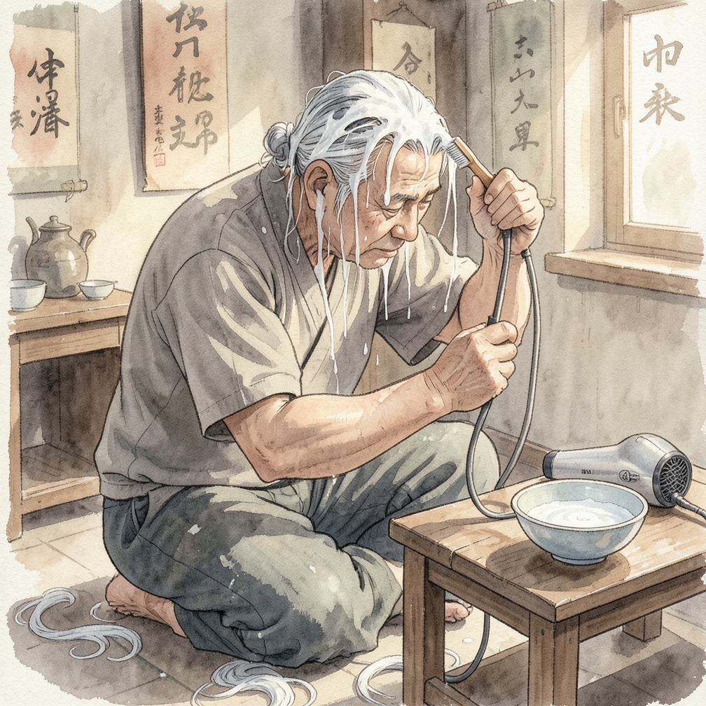 將漂發溶液塗抹在頭髮上