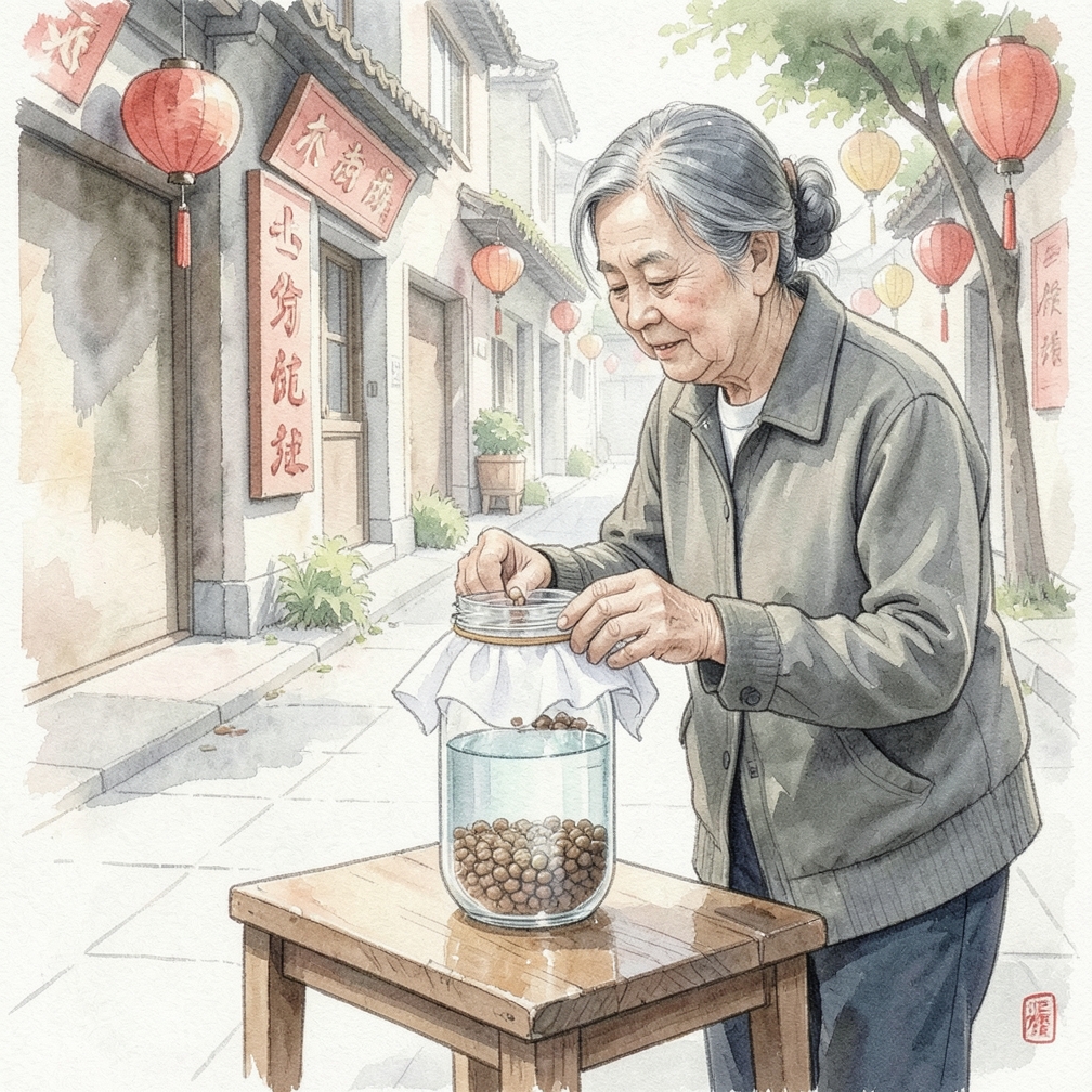 用清水覆盖豆子