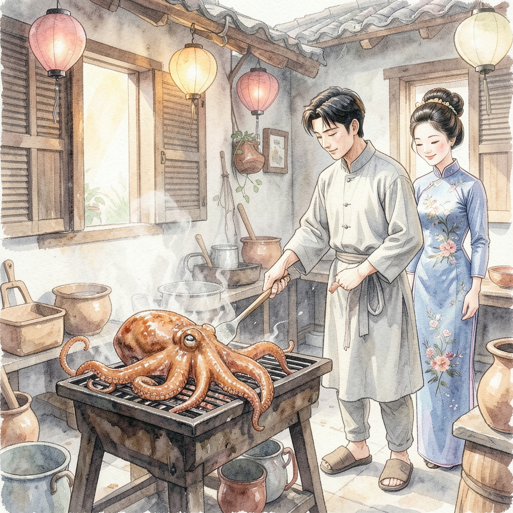 将章鱼烤至变软