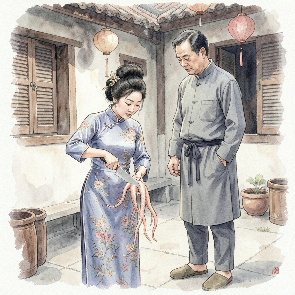 将章鱼的触手与身体分离