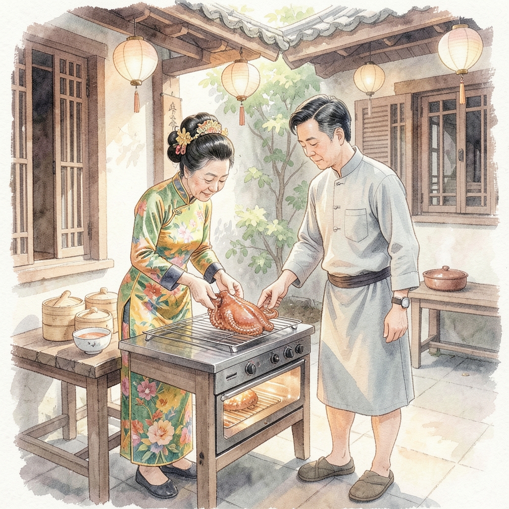 将章鱼放入烤箱