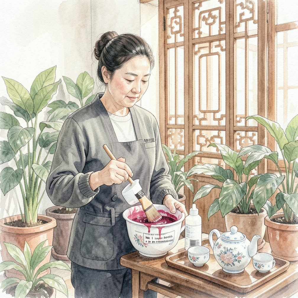 将染发剂与10体积的显影剂混合