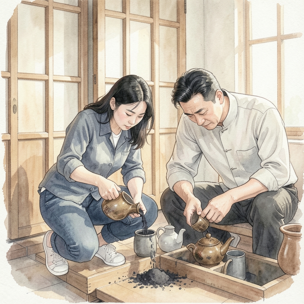 将计量好的火药倒入弹膛