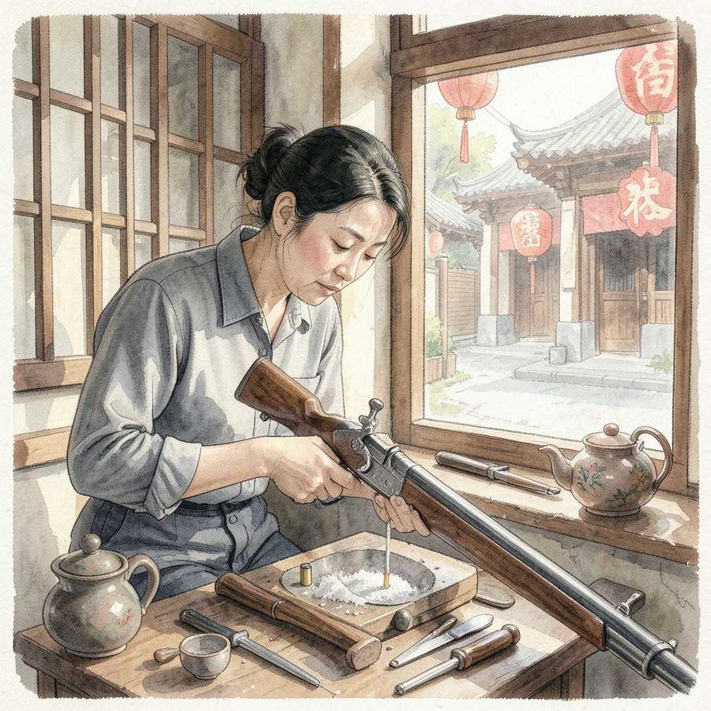 使用装填杆将弹丸压入