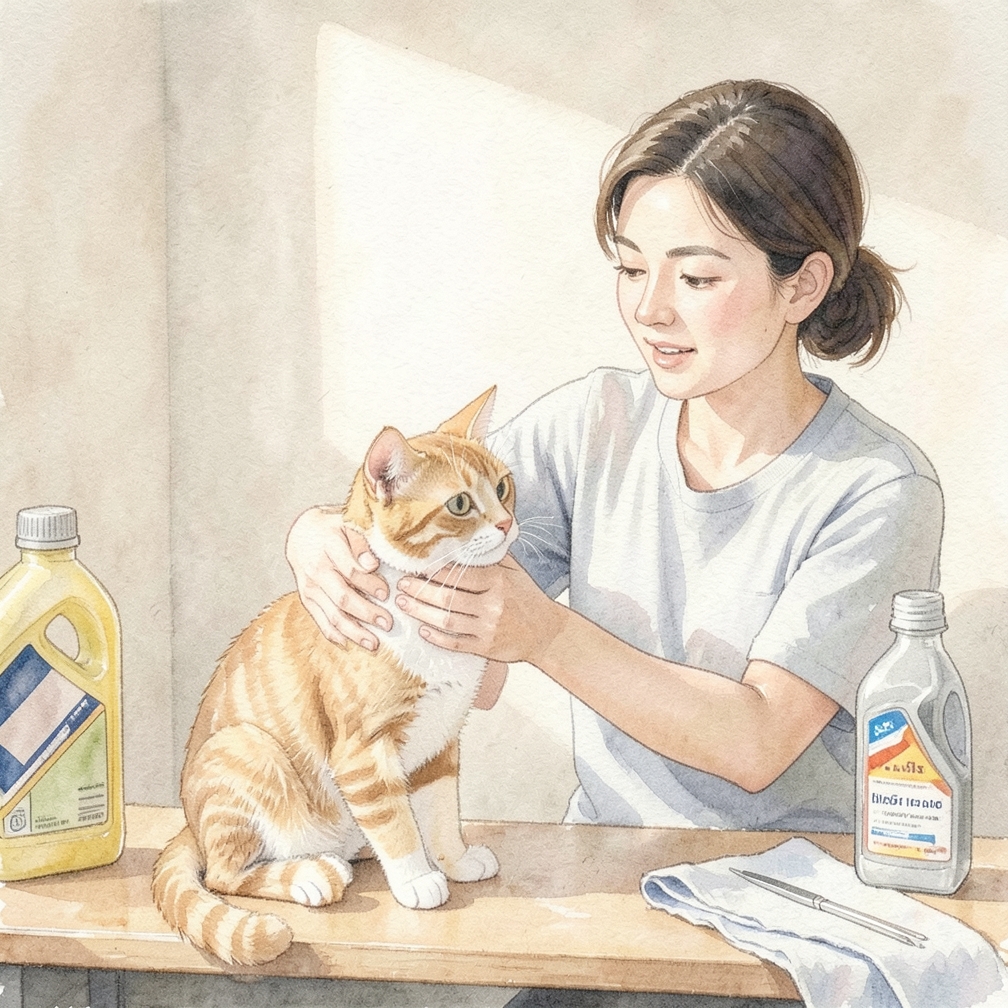 抓住猫咪的颈部