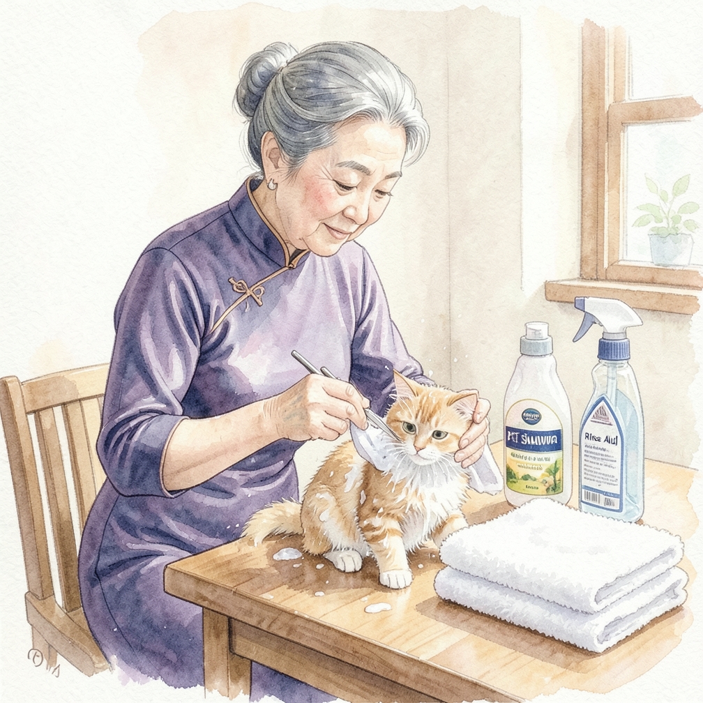 彻底冲洗猫咪