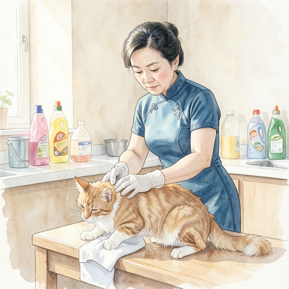 擦干并观察猫咪