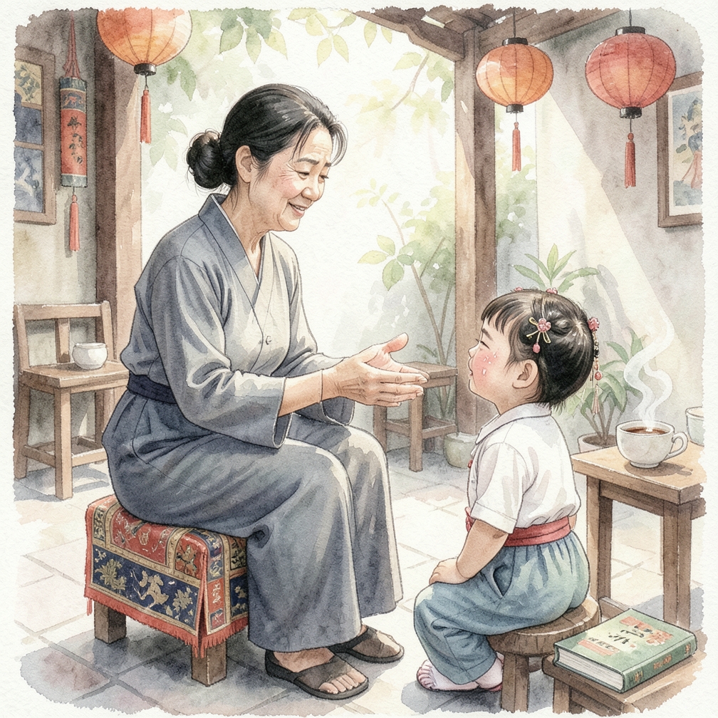 用温和的语气与孩子交谈。
