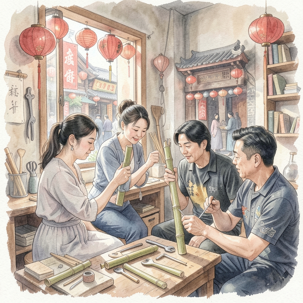 切割和调音竹段