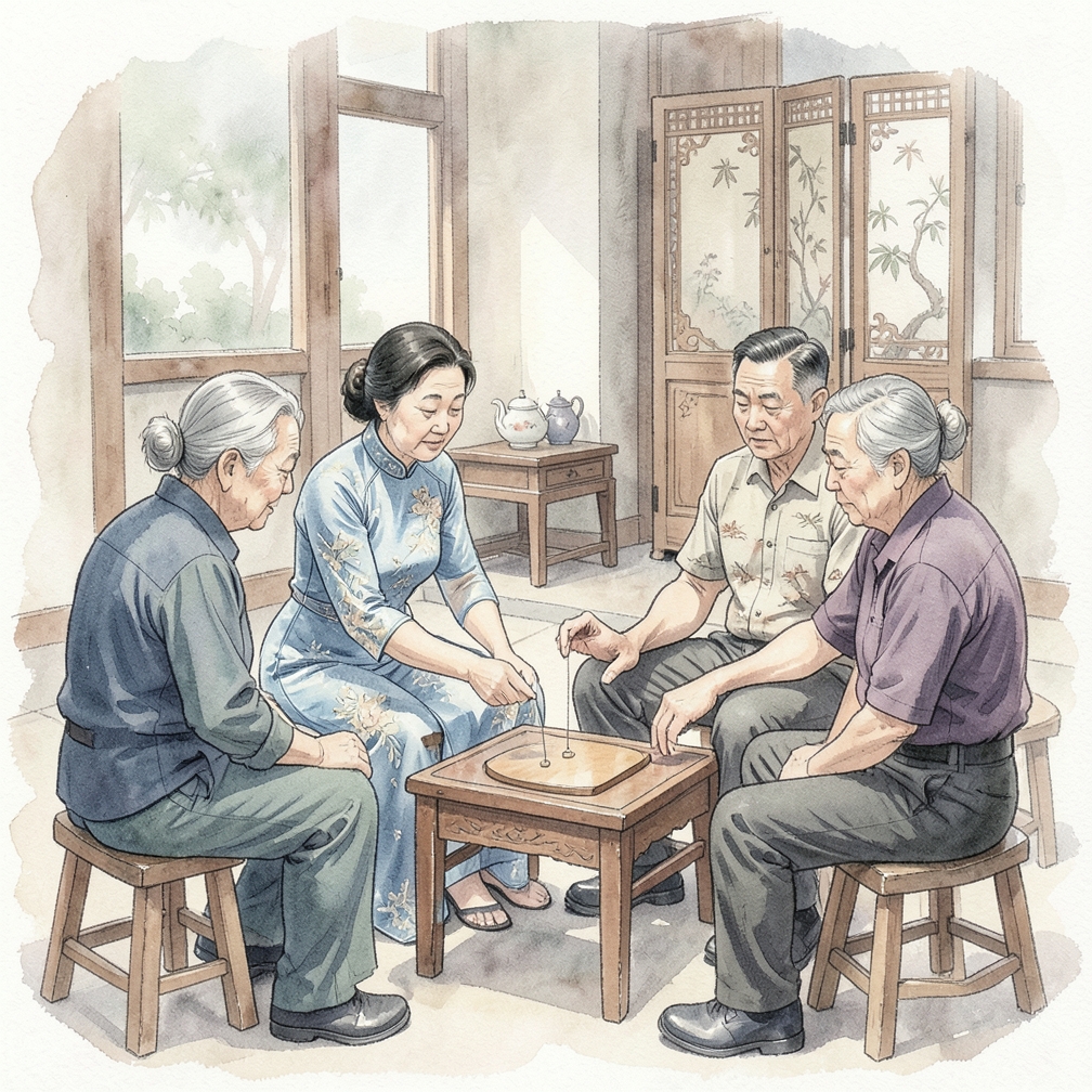 围绕灵摆板坐成一圈