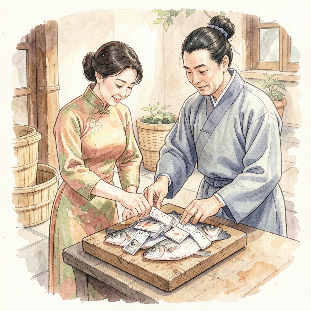 將魚片排列成重疊的行