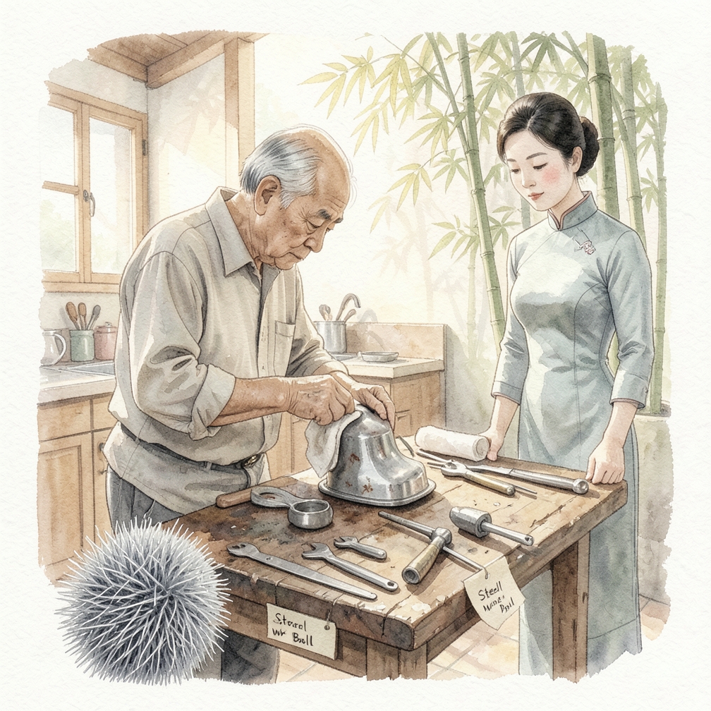 用钢丝球擦去锈迹
