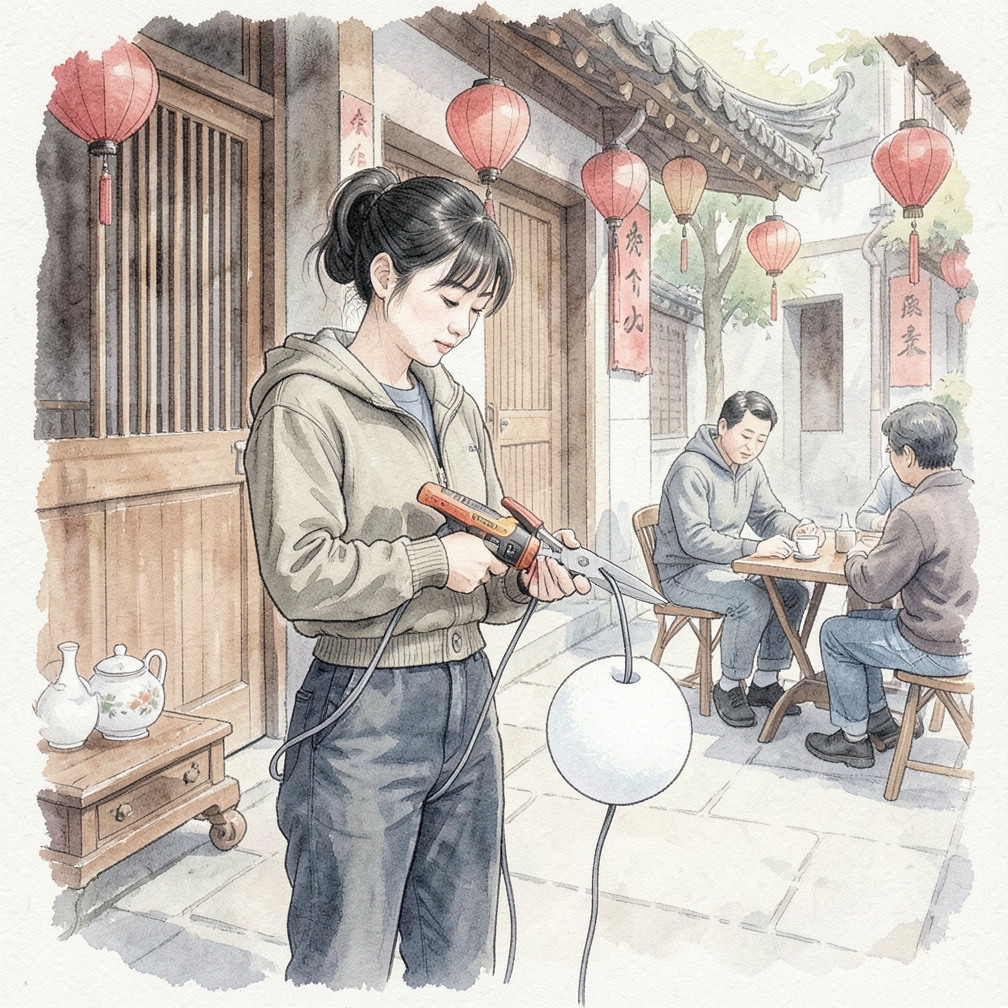 將折疊的電線穿過孔