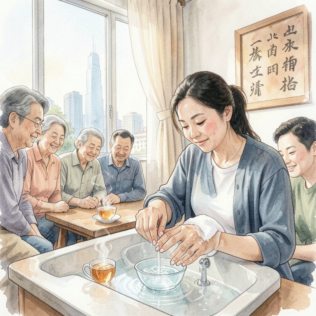 将指甲浸泡在白醋和水的混合液中