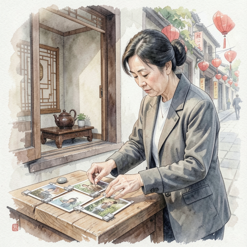 将照片贴在木头上并固定